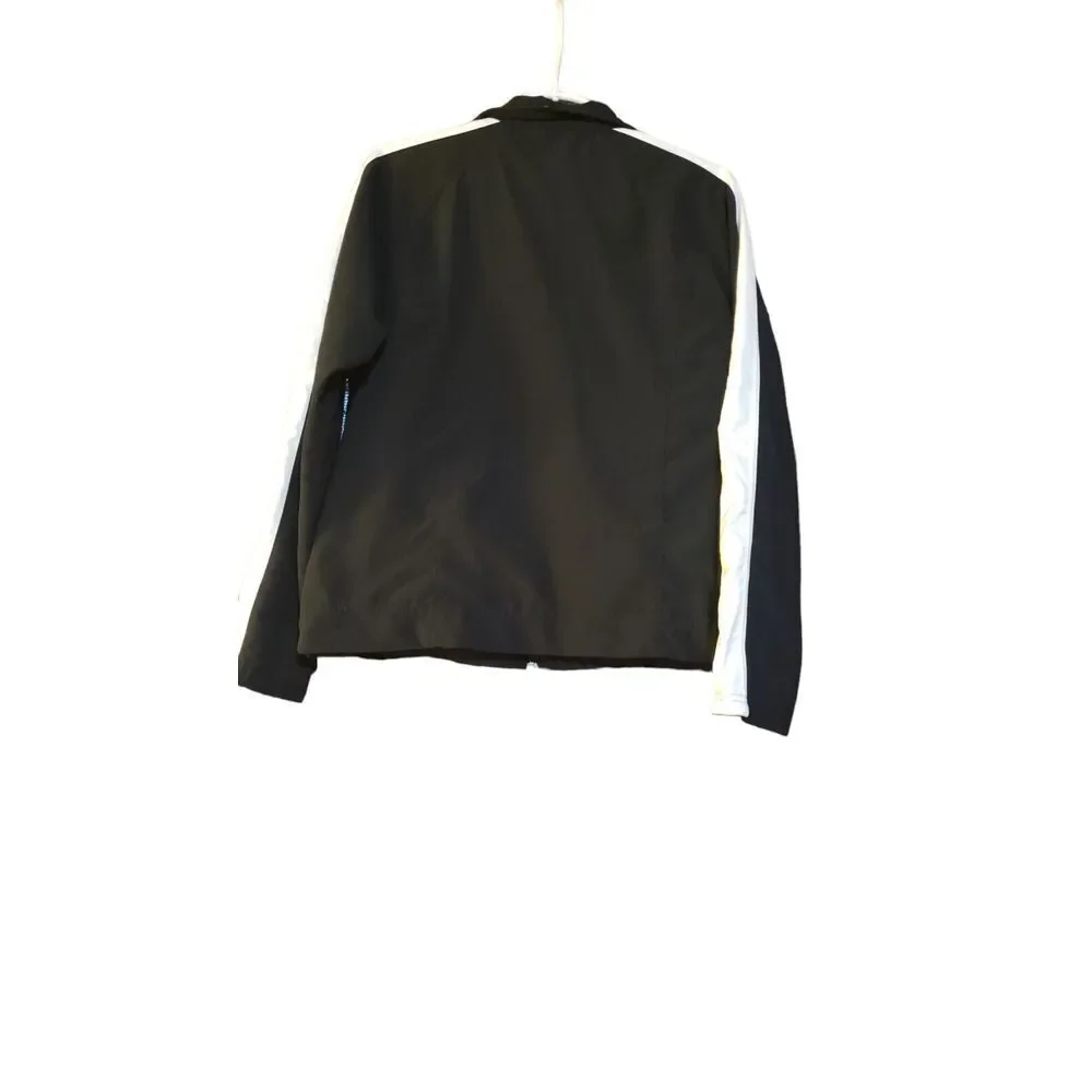 Vintage Nike Women's Black Windbreaker Running White Swoosh Full Zip Jacket Sz M